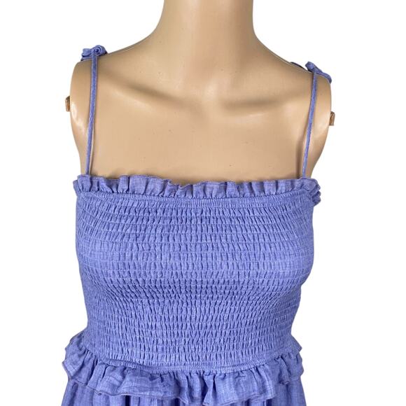 Periwinkle Blue Smocked Tiered Ruffle Babydoll Romantic Sundress SZ S - Picture 3 of 8